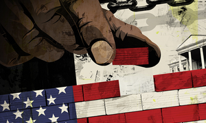 hand in chains building the American flag