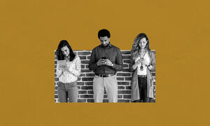 Image of 3 young adults using digital devices