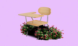 symbolic image of student desk and flowers