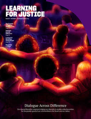 Magazine cover - group of people with arms reaching across one another.