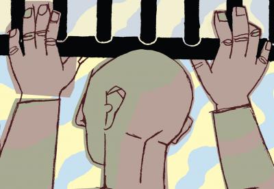 Teaching Tolerance illustration with man opening metal bars