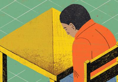 Teaching Tolerance illustration of  student with head down at his desk