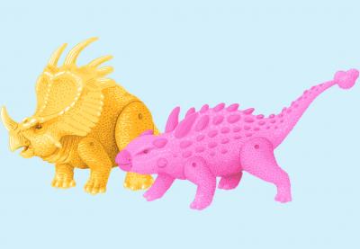 Illustration of two colorful dinosaurs