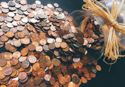 Spilled jar of pennies