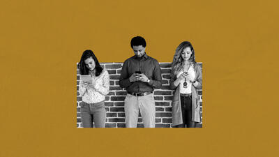 Image of 3 young adults using digital devices