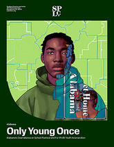 a Black teenager in front of a map of Alabama