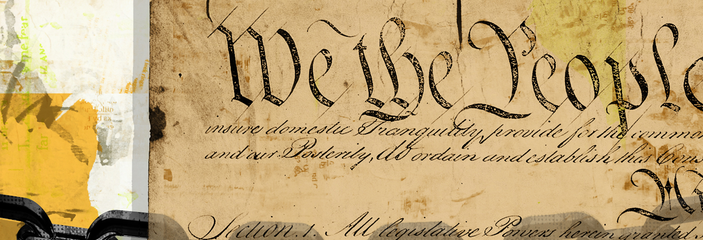 Chains superimposed over an image of the United States Constitution.
