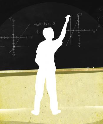 Silhouette of boy writing on chalkboard - Teaching Tolerance illustration